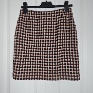 Vintage Wool Eddie Bauer  Geometric Black and Cream Pencil Skirt Midi Sz 8